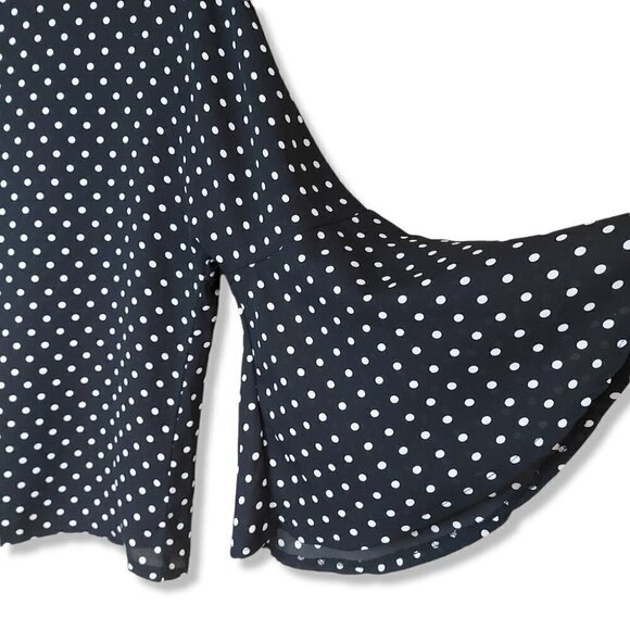SUZY Shier Black & White Polkadot Boxy Bellsleeve Blouse - Picture 6 of 7